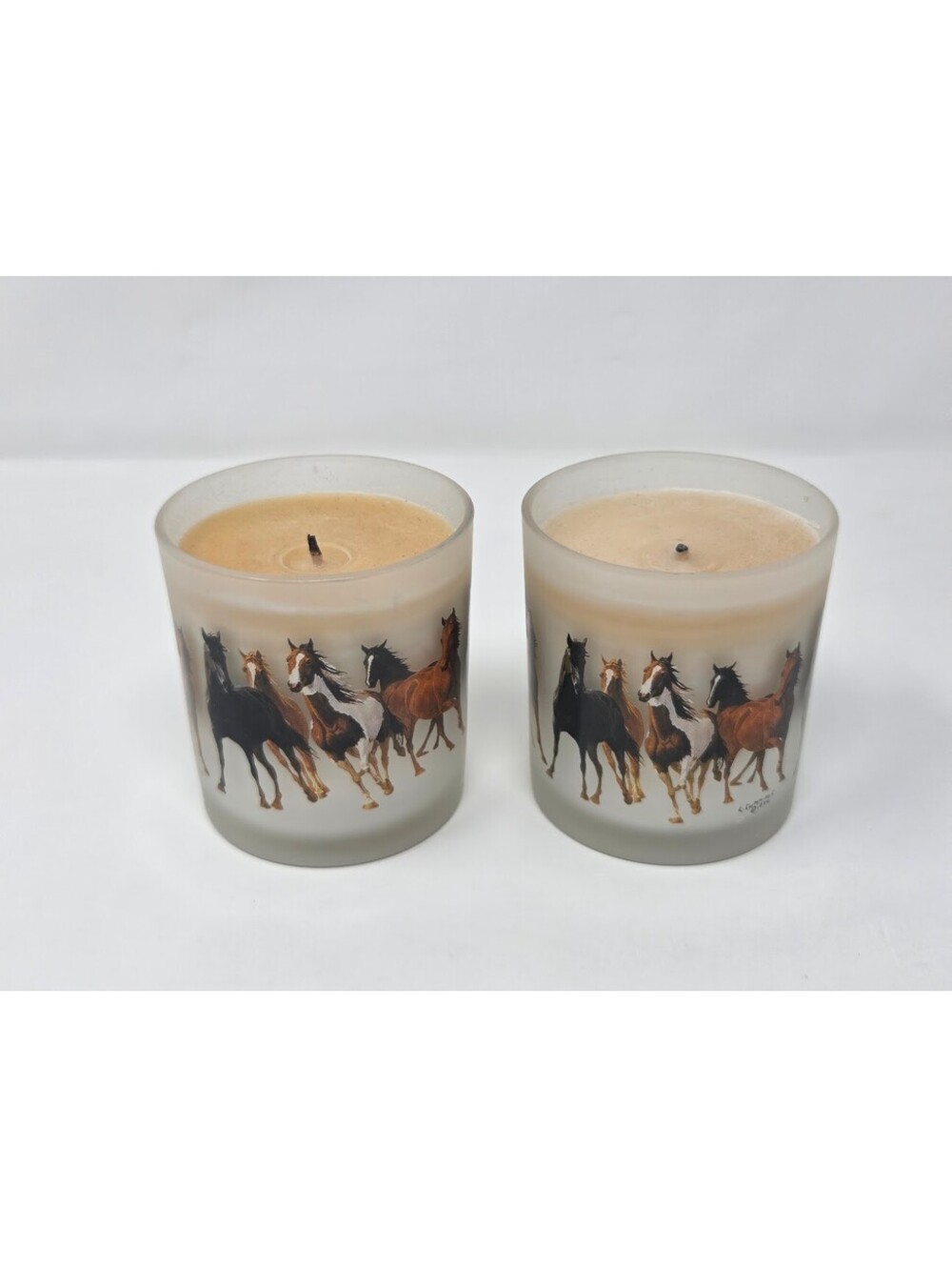 Pair Frosted Glass Horse Candles E Cummings 1994 Western Decor 4 Inch